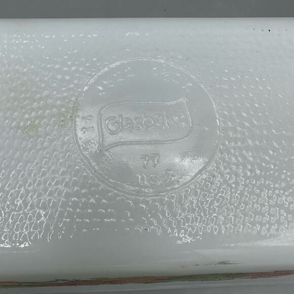 Vintage Glasbake Jeanette Milkglass Garden Vegetable Harvest Loaf Pan - Picture 9 of 10